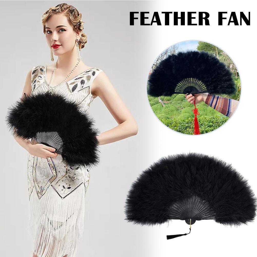 Women Folded Turkey Feather Hand Fan Handmade Fans For Dance Wedding Decoration_
