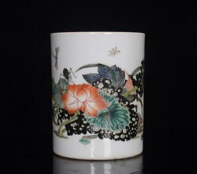 Old Chinese Five Colours Porcelain Brush Pot With Guangxu Marked Bw1209