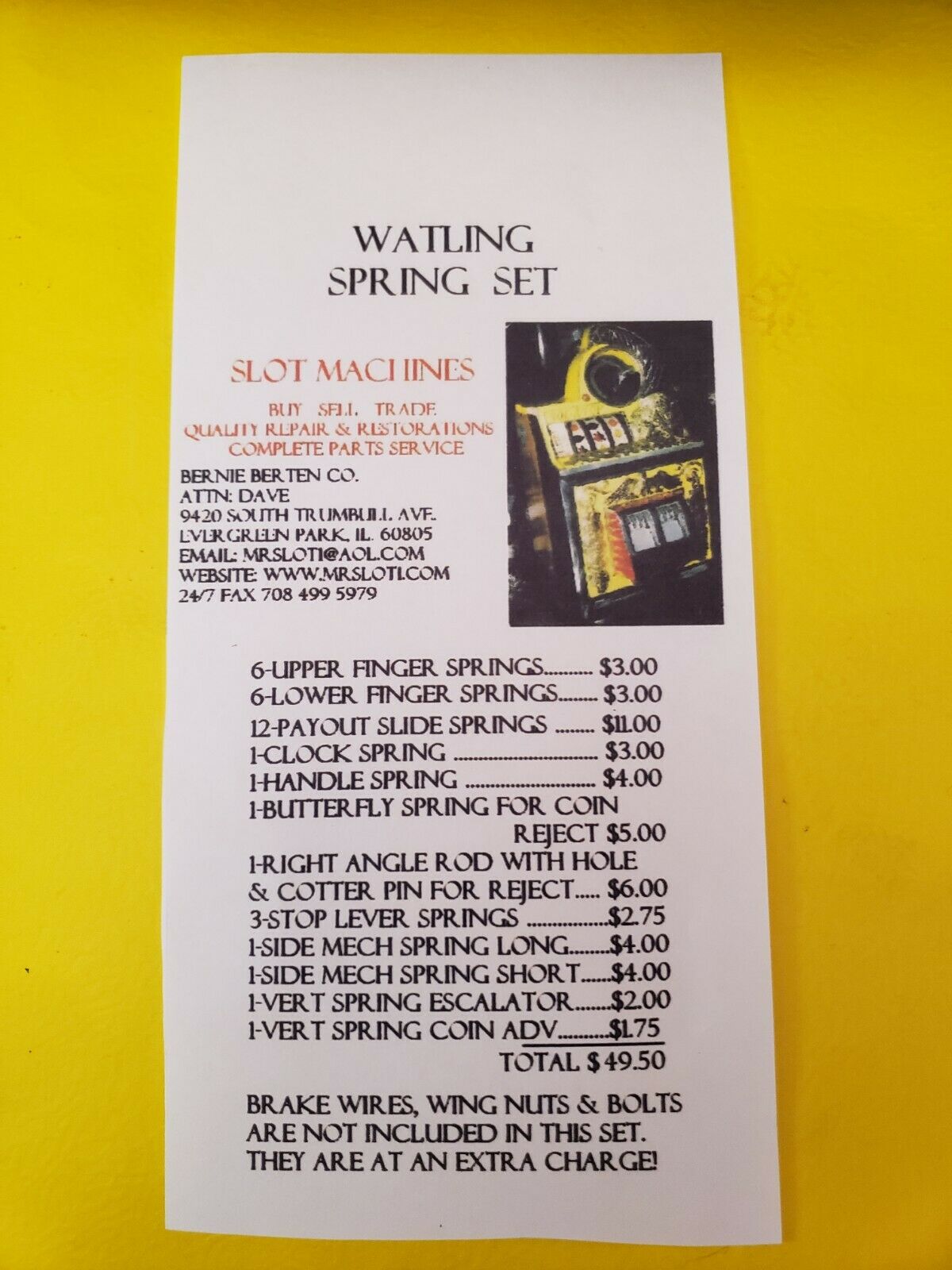 Watling Replacment Spring Set Watling Antique Slot Machine Made In Usa