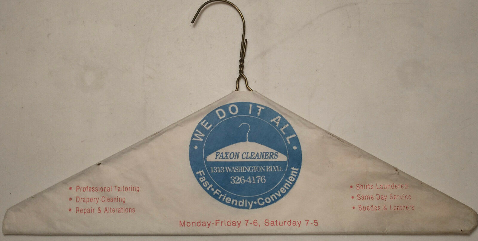 Faxon Cleaners - Williamsport, Pa - Vintage Paper-covered Dry Cleaner Hanger