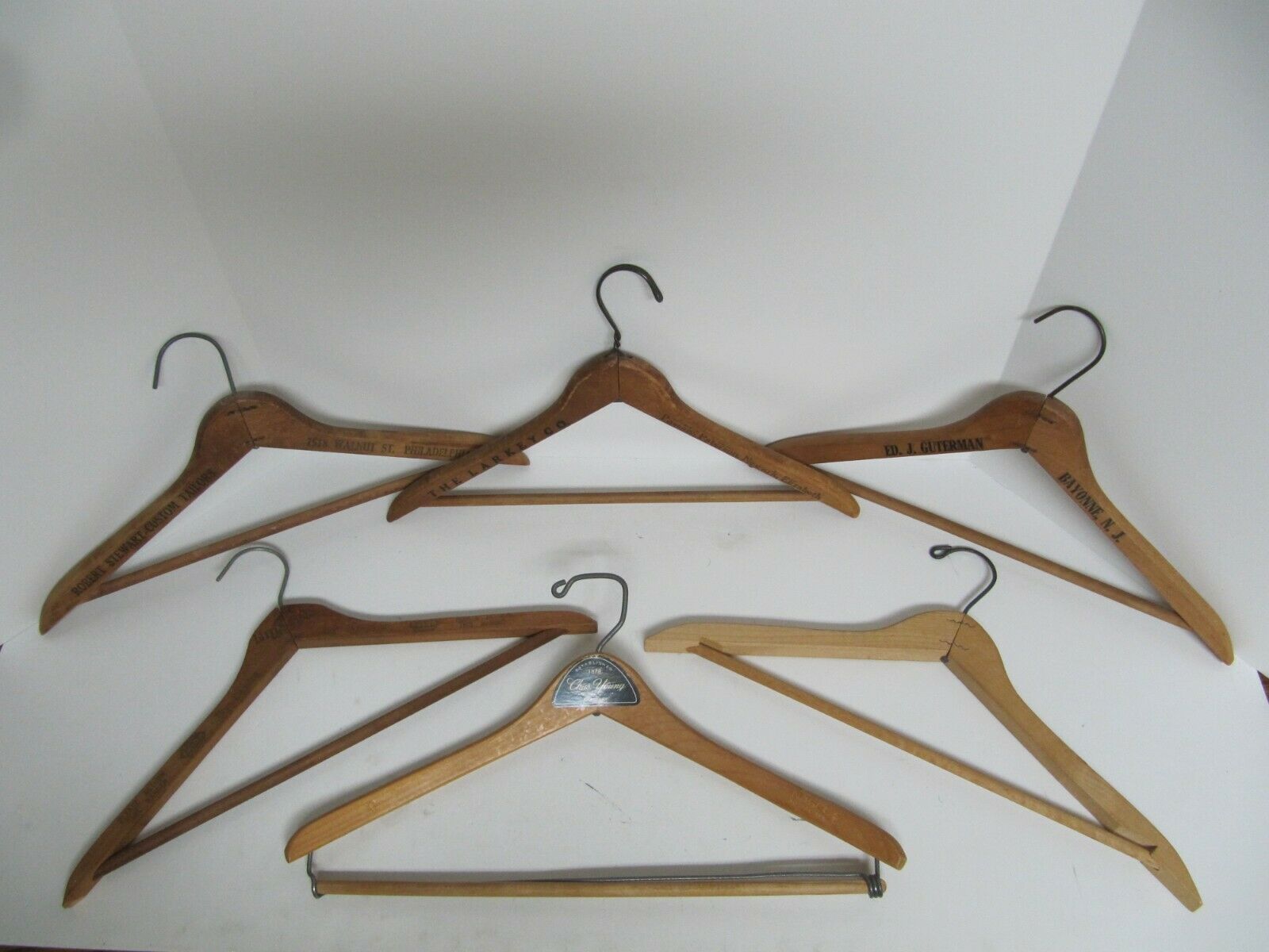 Antique Vintage Lot Of 6 Wooden Clothes Hangers Tailors Dept. Stores Cleaners