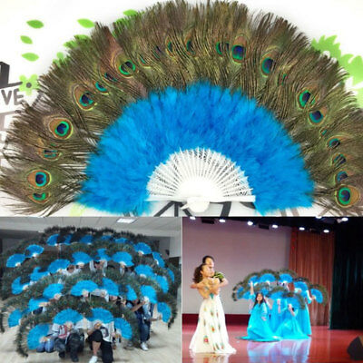 New Belly Dance Peacock Fan Folding Feather Hand Fan Costume Wedding Party Decor