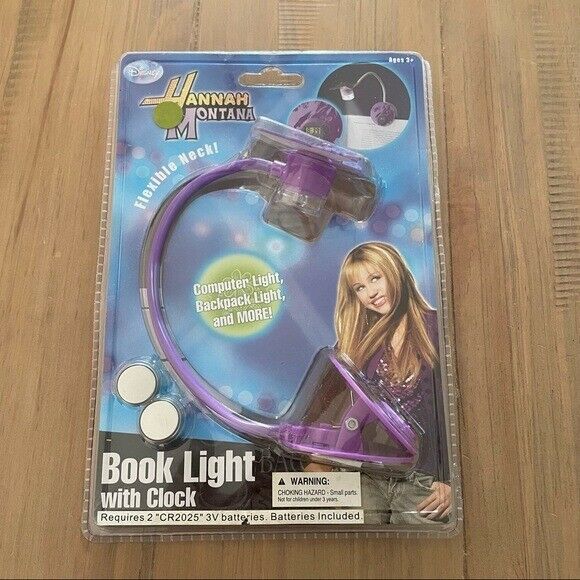 Hannah Montana Disney Book Light & Clock Purple Butterfly New In Package Unused