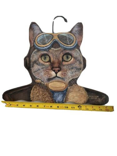 Vintage Stupell Art Annie Rhinehart Wood Cat Hanger - Walter Paradise, Pilot